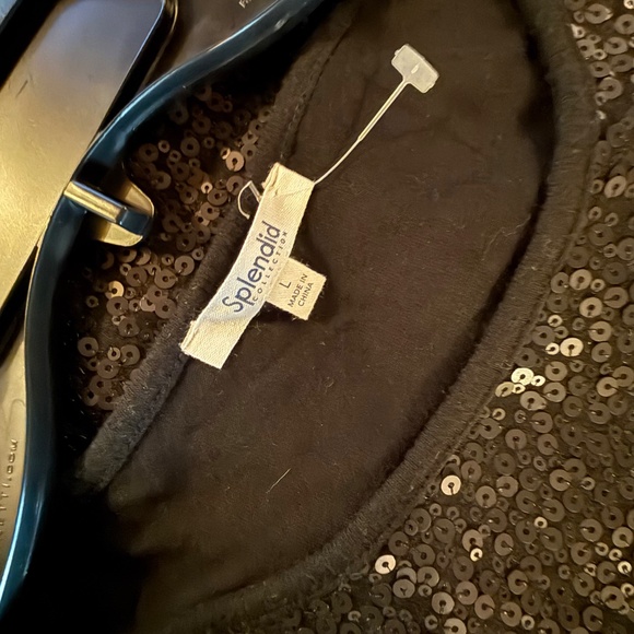 Splendid Black Sequin Short Sleeve Top - Picture 4 of 4